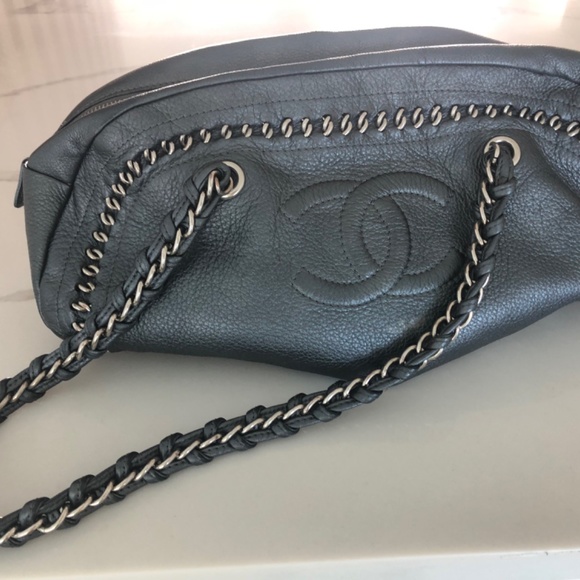 CHANEL BAG GRAY METALLIC CALFSKIN LUXE LIGNE BOWLER MEDIUM - Picture 7 of 15